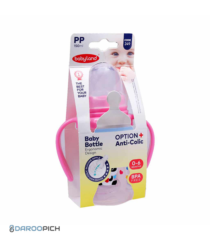 Baby-Land-Bottle-Of-Milk-Code-249-sorati.jpg شیشه شیر دسته دار آنتی کولیک بیبی لند کد 249 - تصویر 1