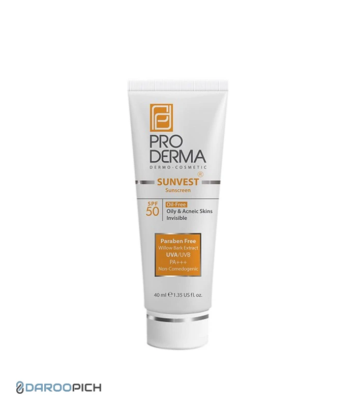 Sunvest-Sunscreen-Cream-Oil-Free-SPF50-INVISIBLE.webp کرم ضد آفتاب فاقد چربی SPF50 بی رنگ پرودرما - تصویر 1