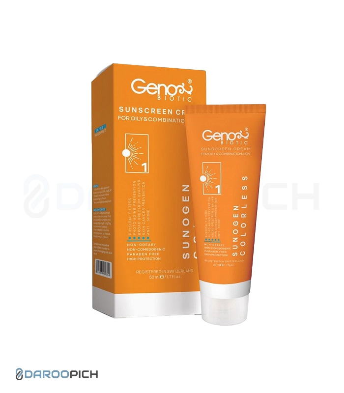 colorless.jpg کرم ضدآفتاب سانوژن بی رنگ پوست چرب SPF50 ژنوبایوتیک - تصویر 1
